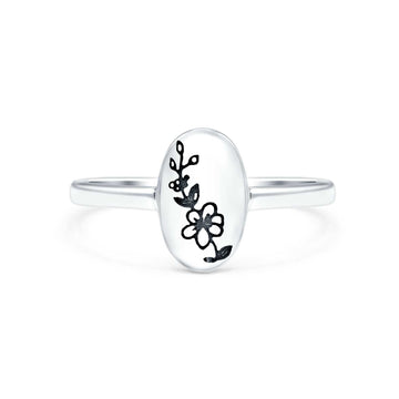 Flowers Oxidized Band Solid 925 Sterling Silver Thumb Ring (9.5mm)